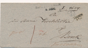 Koźmin obwoluta listu z treścią 1833 rok
