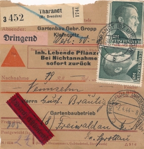 Tharandt przekaz paczkowy do Szprotawy 1944 rok