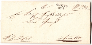 Gostyń-Wschowa obwoluta listu z treścia 1826 rok