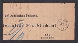 Osieczna-Leszno obwoluta listu urzędowego 1877 rok