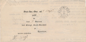 Kłobuczyn - Szprotawa obwoluta listu urzędowego 1854 rok