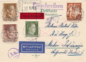 GG 069 kartka lotnicza cenzura 1942 rok
