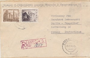 0711 Blok 13 FDC koperta listu zagranicznego 1954 rok