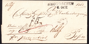 Krotoszyn - Poznań obwoluta listu z treścią 1843 rok