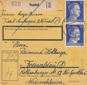 Tuchola skart pakenkarte 1944 rok
