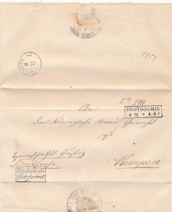 Krotoszyn-Kępno obwoluta listu z treścią 1851 rok