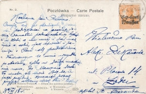 Poczta Miejska Łódź pocztówka Ł.S.O fioletowy 1918 rok