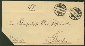 Niemcy obwoluta listu z Legnicy do Wrocławia 1889 rok
