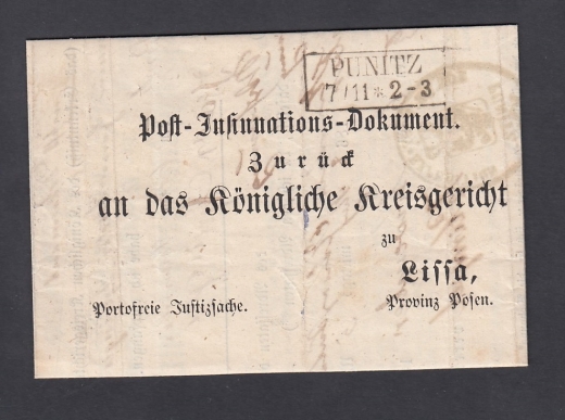 Poniec-Leszno obwoluta listu urzędowego 1868 rok