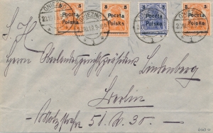 0067+68 koperta listu stempel Gniezno 1919 roku