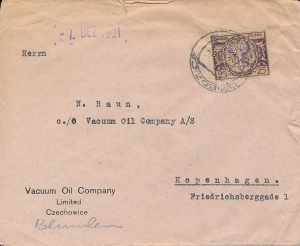0135 I koperta listu zagranicznego dziurkowanie firmowe Czechowice-Dziedzice 1921 rok