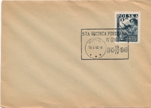 0454 koperta z kasownikiem okolicznościowym19.IV.1948 swoiste FDC