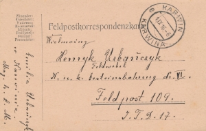 KUK Feldpost Karwina ( Zaolzie ) 1916 rok