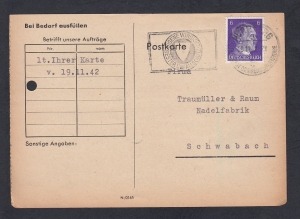 Deutsches Reich Mi.785 kartka stempel Nurnberg 1942 rok