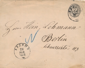 Kalisz - Berlin koperta 1884 rok