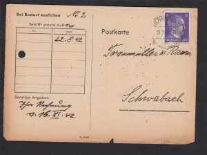 Deutsches Reich Mi.785 kartka stempel Nurnberg 1942 rok