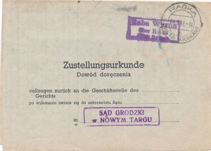 Raba Wyzna stempel prowizoryczny pisma sądowego 1942 rok