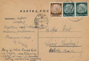 GG 001+3 kartka pocztowa Kraków-Lwów 1940 rok