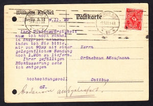 Deutsches Reich Mi.225 kartka stempel Berlin 1922 rok