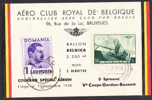 Belgia Mi.467 kartka okolicznościowa z okazji zawodów Gordon - Bennetta 1938 rok