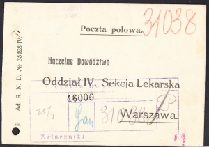 Główna Frontowa Poczta Polowa VI b Lwów-Warszawa 1920 rok
