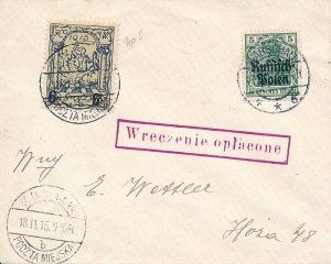 Poczta Miejska Warszawa 5 a Ia koperta listu miejscowego 1915 rok 