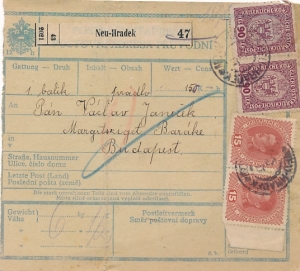 Neu-Hradek - Budapeszt przekaz pocztowy 1917 rok