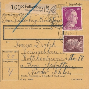 Niemodlin pakenkarte - Szprotawa 1944 rok