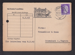 Deutsches Reich Mi.785 kartka stempel Berlin NW7 1943 rok