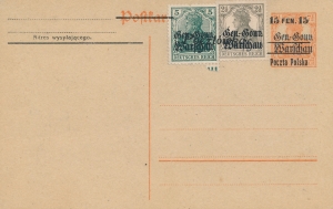 Cp 1 I + znaczki 2½+5 fen nadruk Pocztówka
