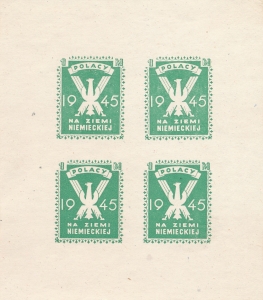Poczta Międzyobozowa Helmstedt nalepka zielona w arkusiku 4 znaczkowym czysty