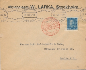 Szwecja koperta listu firmowego lotniczego 1933 rok