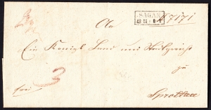 Sagan - Szprotawa obwoluta listu z treścią 1848 rok