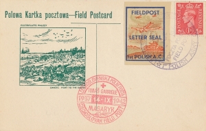 kartka pocztowa z nalepką Polskiej Poczty Polowej datowana na 1942 rok 