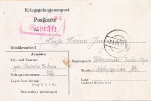 Woldenberg - Warszawa kartka 1941 rok cenzura