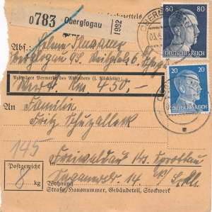 Głogów skart pakenkarte 1944 rok