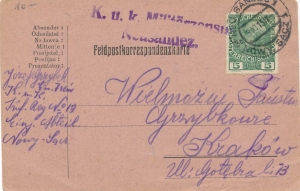 KUK Feldpost kartka Nowy Sącz cenzura 1915 rok