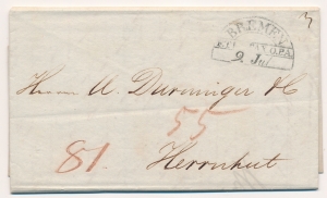 Bremen obwoluta listu z treścią 1842 rok