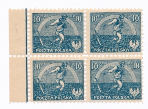 0125 I cl niebieski papier prążkowany pionowo ZL 9 w czwórce czyste** Wydanie obiegowe Siewca
