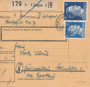 Głogów - Glogau skart pakenkarte 1944 rok