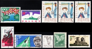 Plansza znaczków z różnymi usterkami kasowane