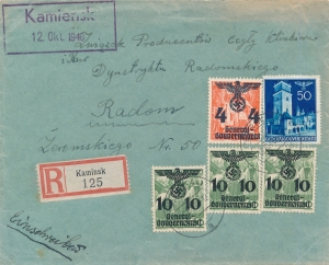 GG 021 Kamieńsk koperta listu poleconego 1940 rok