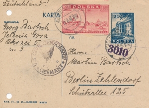 0380 całostka zagraniczna cenzura 1946 rok