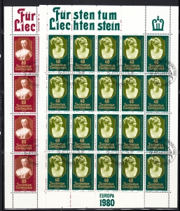 Liechtenstein Mi.0741-742 arkusz kasowany