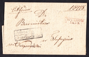 Piotrków-Tuszyn obwoluta listu z treścią stempel IB
