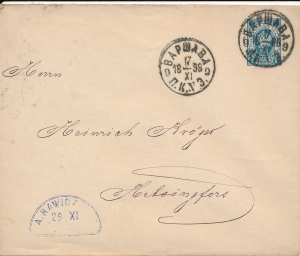 Warszawa-Helsinki koperta 1898 rok