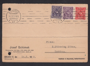 Deutsches Reich Mi.224+225+230 kartka stempel Berlin 1922 rok