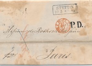 Szczecin ( Stettin ) - Paryż obwoluta listu z treścią 1851 rok
