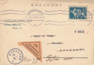Szwecja kartka 1933 rok