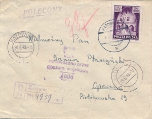 0365 koperta listu Katowice-Opoczno cenzura wojskowa 1606 1945 rok